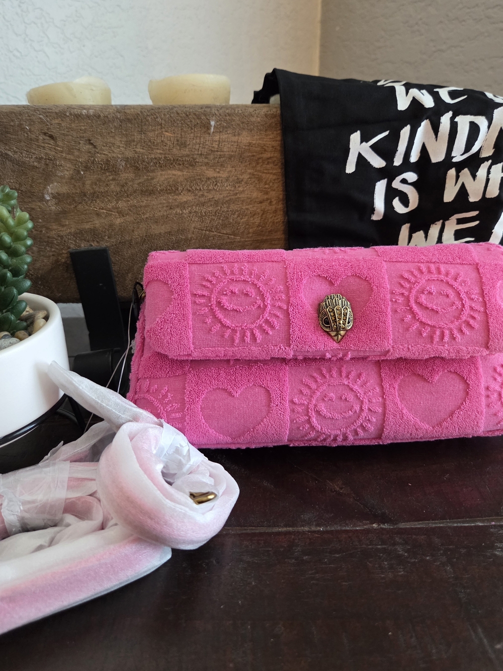 Kurt Geiger Hot Pink Heart & Sun Crossbody/clutch/wristlet